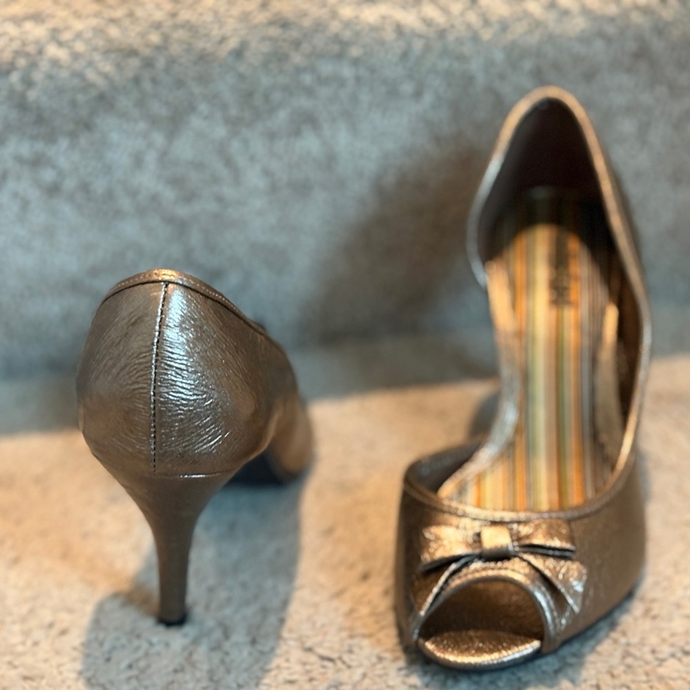Unlisted Metallic Peep-Toe Heels with Bow - Picture 6 of 9